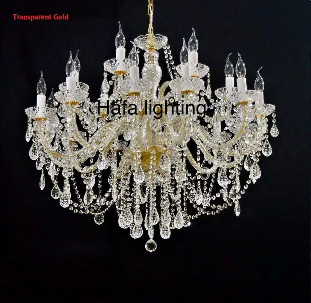 Transparent gold modern luxury lighting crystal candle chandelier with crystal arms and teardrop crystals for dining room