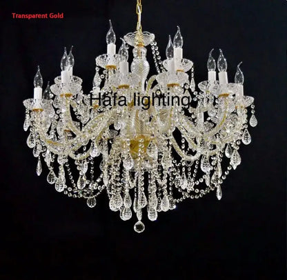 Transparent gold modern luxury lighting crystal candle chandelier with crystal arms and teardrop crystals for dining room