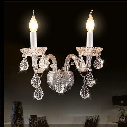 Elegant modern luxury lighting crystal candle chandelier with two bulbs and teardrop crystals for dining room decor