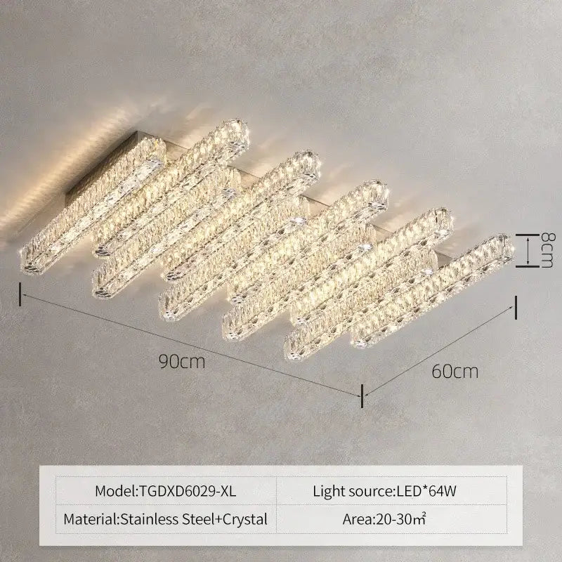 Modern luxury rectangular crystal ceiling chandelier with stainless steel frame and faceted glass rods decorbites crystal ceiling