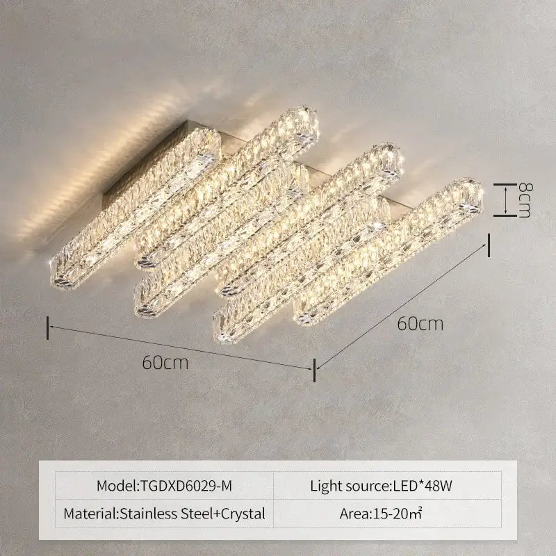 Modern luxury rectangular crystal ceiling chandelier with five horizontal crystal bars and warm led illumination for living room decorbites crystal ceiling