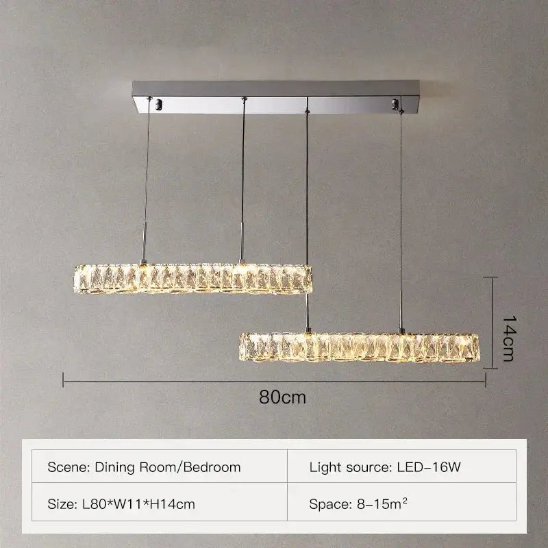 Modern luxury rectangular chrome and crystal ceiling chandelier light with two tiered horizontal bars for living room decorbites crystal ceiling