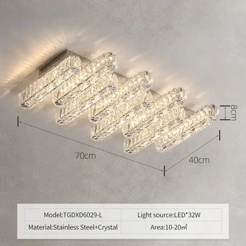 Modern luxury rectangular crystal ceiling chandelier with sleek stainless steel frame and cascading clear crystals decorbites crystal ceiling