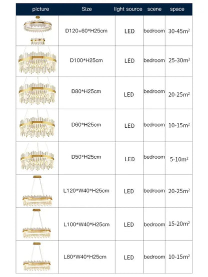 Modern luxury spectrum gold crystal chandelier with gold-toned circular frame and cascading crystal droplets for dining room