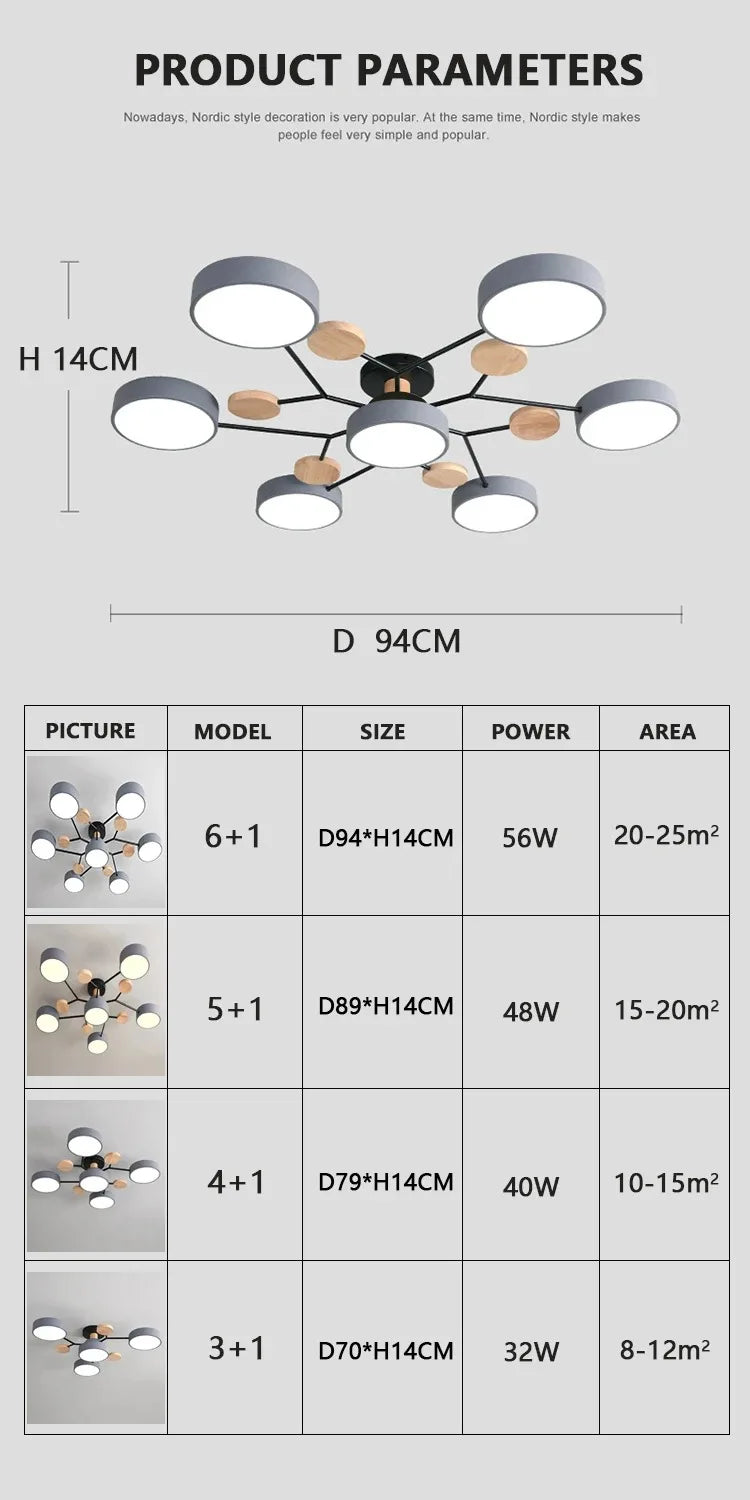 Modern Macaron Ceiling Chandelier with 3-Color Dimming - Chandelier