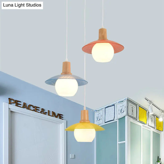 Modern Macaron Disk Pendant Light with Blue-Pink-Yellow Glass - 3 Bulb Dining Room Drop Lamp