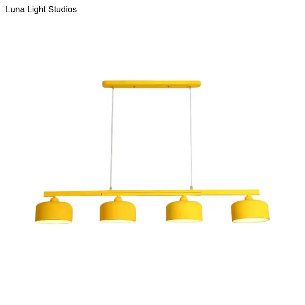 Decorbites modern macaron drum chandelier metal ceiling lamp with bright yellow pendant lights and adjustable chain cord length