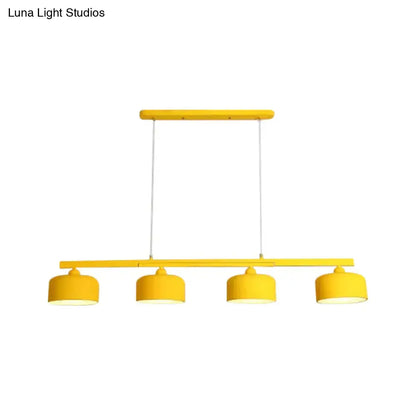 Decorbites modern macaron drum chandelier metal ceiling lamp with bright yellow pendant lights and adjustable chain cord length