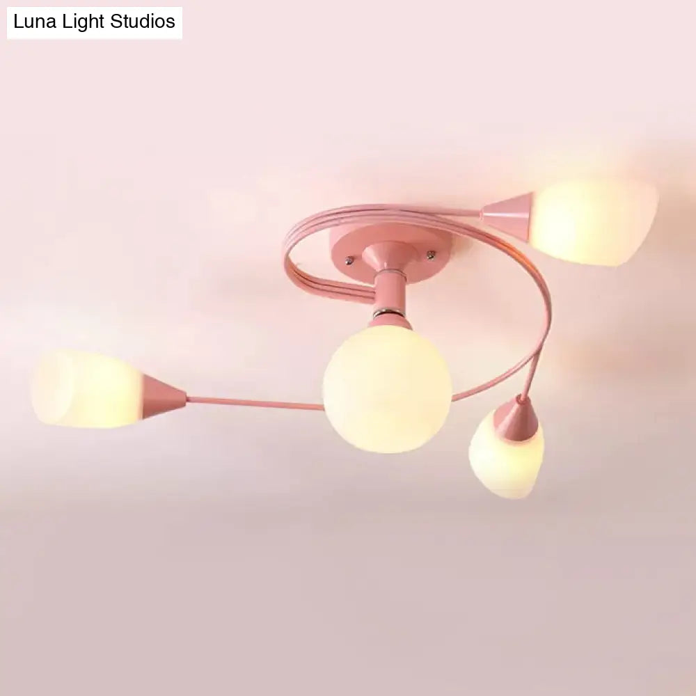 DecorBites™ DecorBites™ Modern Macaron Twist Semi-Flushmount Ceiling Light for Kitchen, Opal Glass and Metal