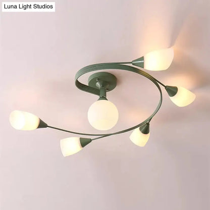 DecorBites™ DecorBites™ Modern Macaron Twist Semi-Flushmount Ceiling Light for Kitchen, Opal Glass and Metal