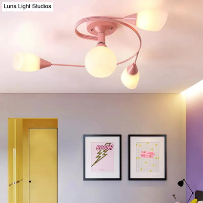 DecorBites™ DecorBites™ Modern Macaron Twist Semi-Flushmount Ceiling Light for Kitchen, Opal Glass and Metal