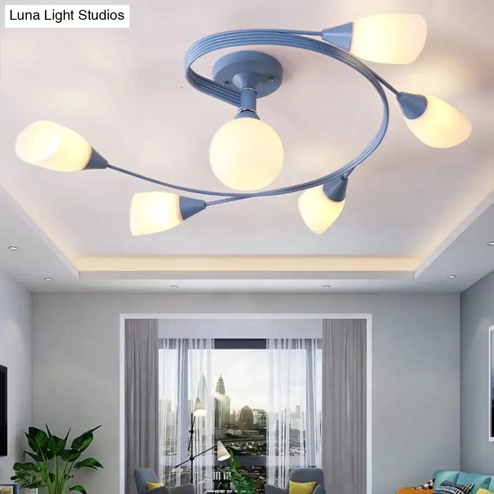 DecorBites™ DecorBites™ Modern Macaron Twist Semi-Flushmount Ceiling Light for Kitchen, Opal Glass and Metal