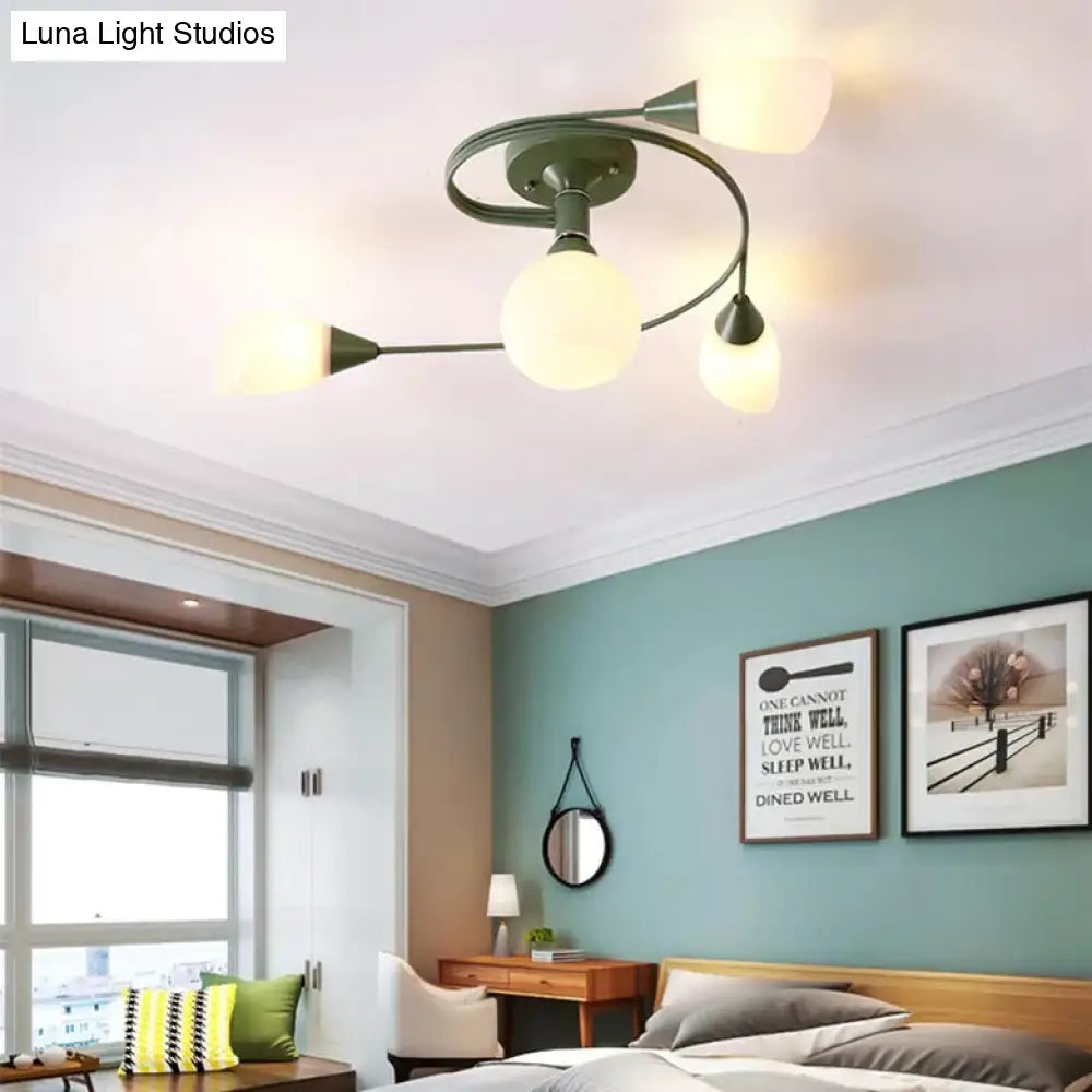 DecorBites™ DecorBites™ Modern Macaron Twist Semi-Flushmount Ceiling Light for Kitchen, Opal Glass and Metal