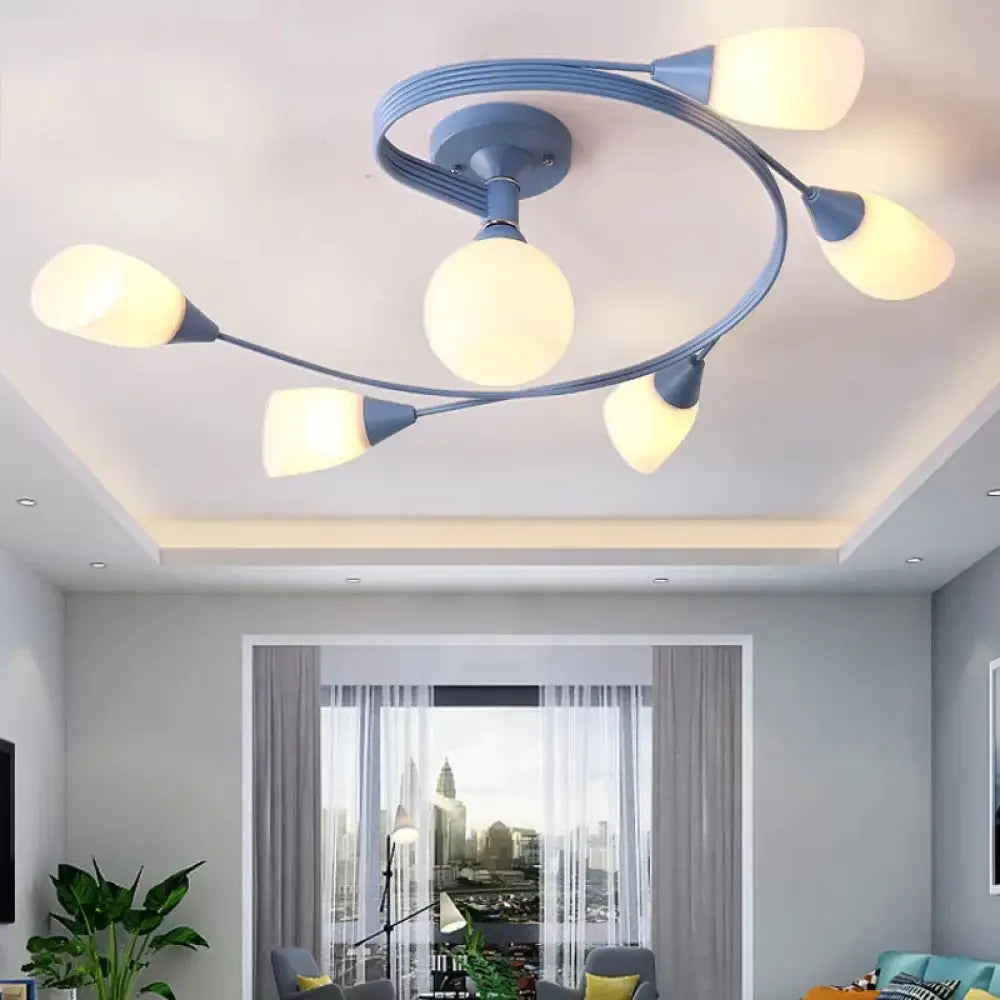 DecorBites™ DecorBites™ Modern Macaron Twist Semi-Flushmount Ceiling Light for Kitchen, Opal Glass and Metal