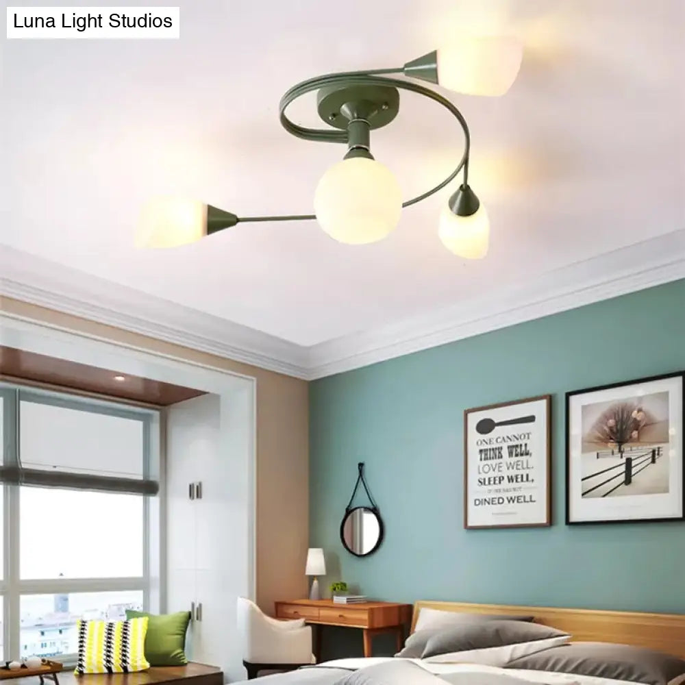 DecorBites™ DecorBites™ Modern Macaron Twist Semi-Flushmount Ceiling Light for Kitchen, Opal Glass and Metal