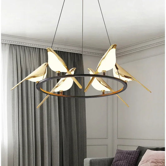 Modern Magpie Bird Pendant Light in Iron Finish