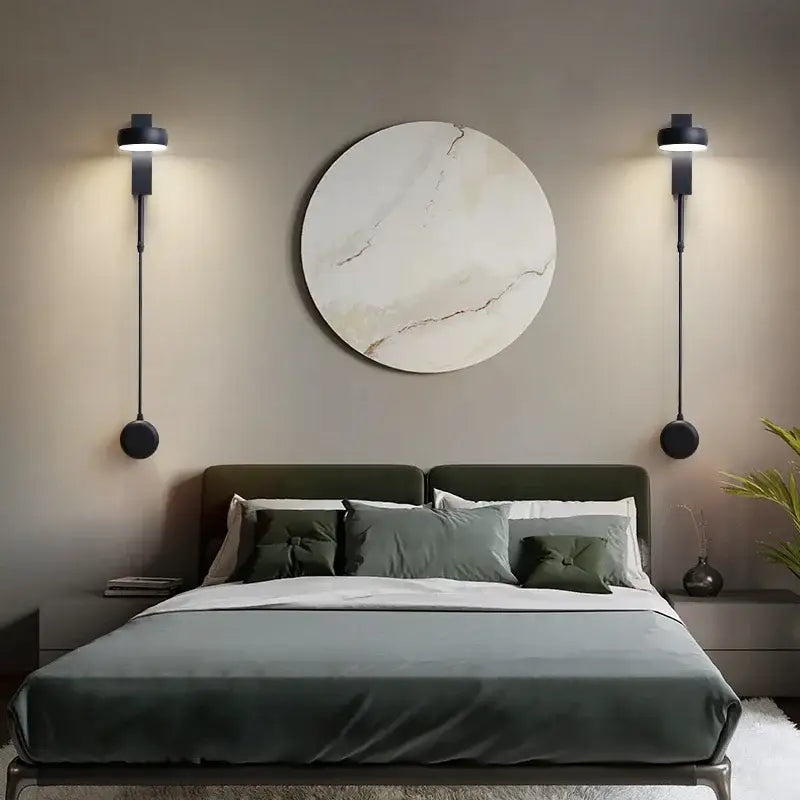 Modern marble black rotating led wall lamp with circular marble decorbites black rotating wall sconce for bedroom