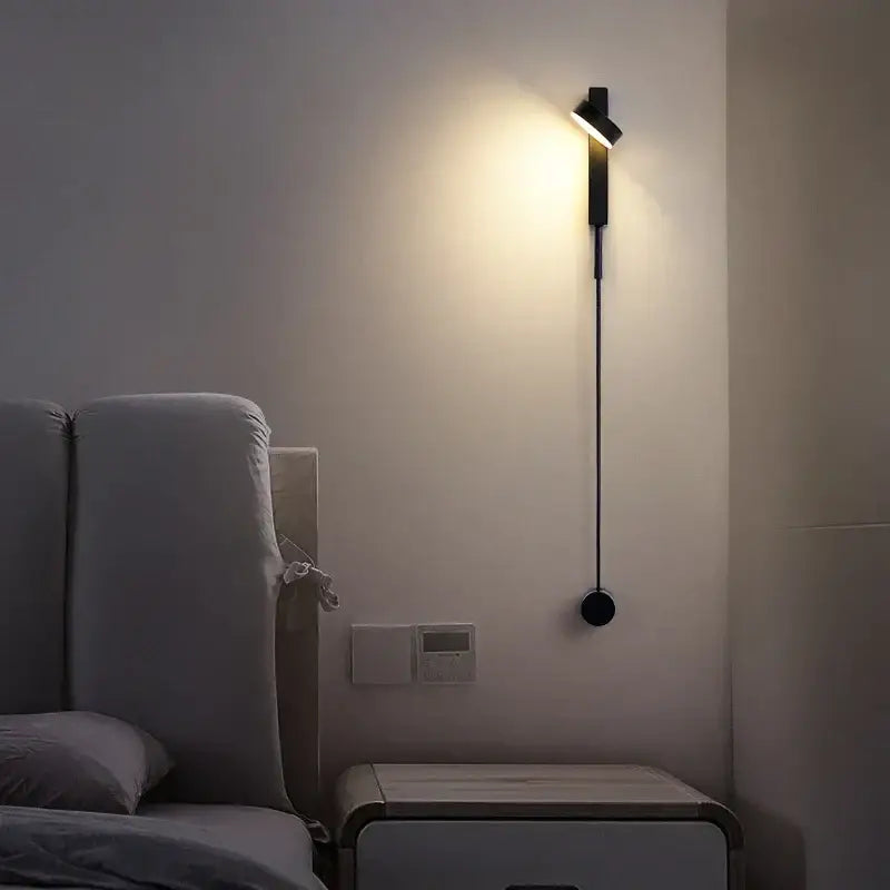 Modern marble black rotating led wall lamp with sleek minimalist design and adjustable light head for bedroom decorbites black rotating wall lamp