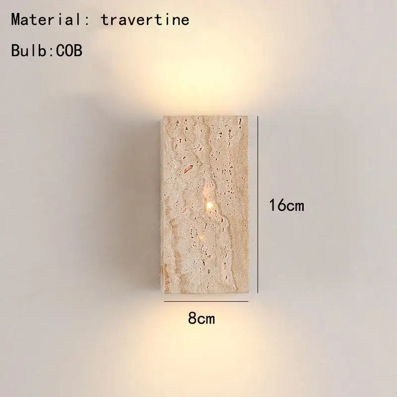 Modern marble cuboid stone led wall lamp with natural travertine texture and warm ambient lighting by decorbites cuboid stone
