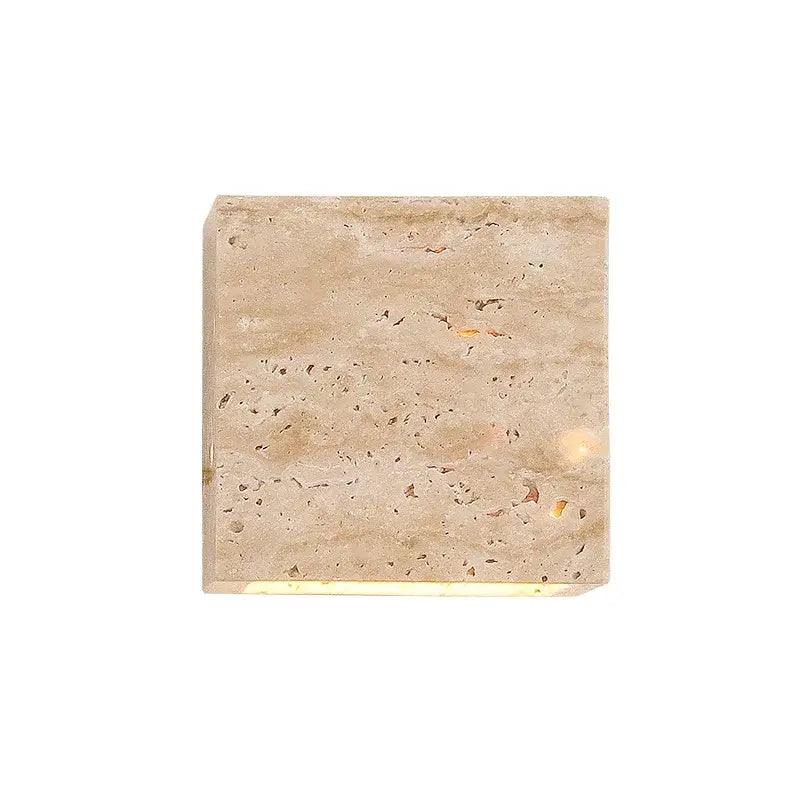 Beige modern marble cuboid stone led wall lamp with warm glowing light for bedroom decorbites cuboid stone sconce set
