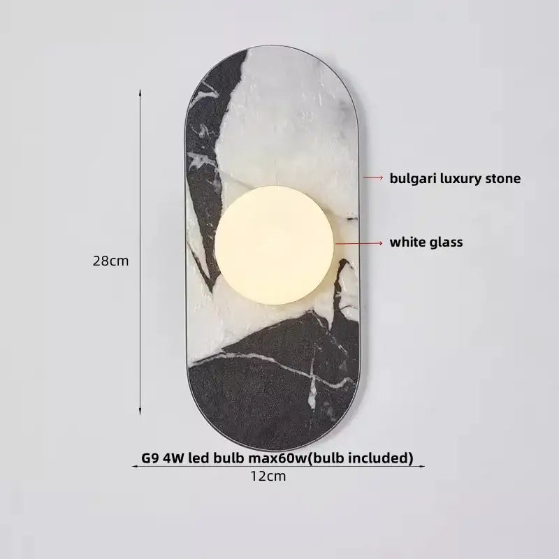 Modern marble glass globe led wall lamp with sleek black and white marble pattern and embedded white glass globe decorbites glass globe