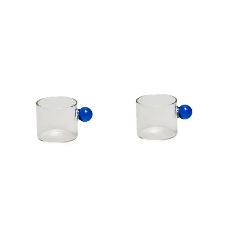 Clear glass espresso cups with vibrant blue spherical handles modern marble sphere glass espresso kitchen set
