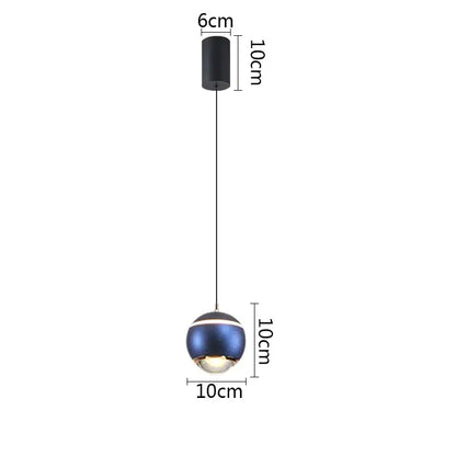 Modern ball pendant light with glossy blue and silver metallic finish 10cm globe for bedroom and kitchen island