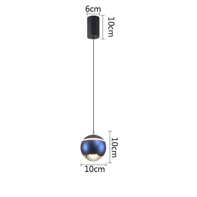 Modern ball pendant light with glossy blue and silver metallic finish 10cm globe for bedroom and kitchen island