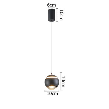 Modern matte black ball pendant light with 10cm diameter suspended by thin cord for bedroom and kitchen island lighting