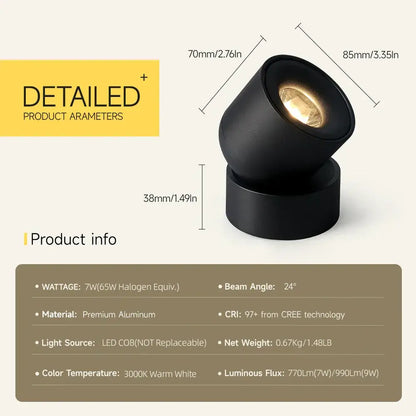 Modern matte black decorbites adjustable angle led downlight with warm white light and premium aluminum construction