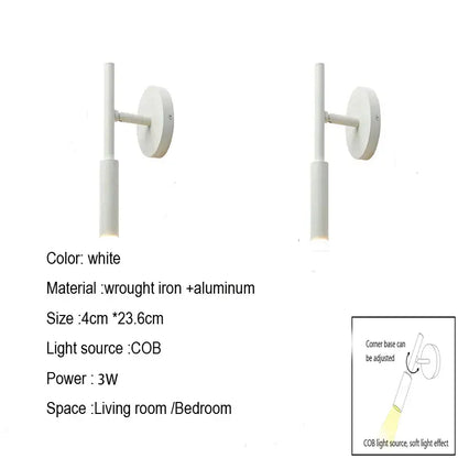 Modern matte black led wall lamp made of wrought iron and aluminum with minimalist design for bedroom reading light