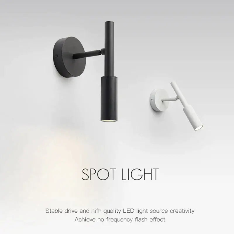 Modern matte black adjustable led wall lamp with cylindrical head and arm for bedroom reading light