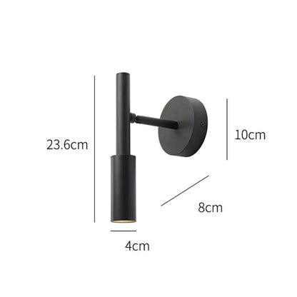 Modern matte black adjustable led wall lamp with cylindrical light head and circular mounting plate for bedroom reading