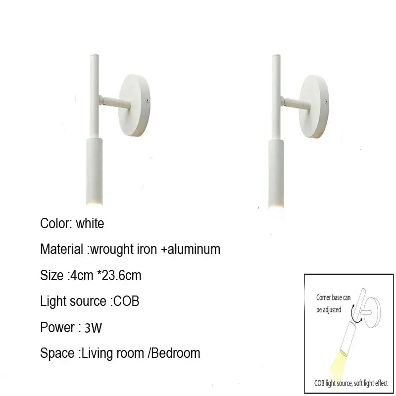 Modern matte black adjustable led wall lamp made of wrought iron and aluminum for bedroom reading night light