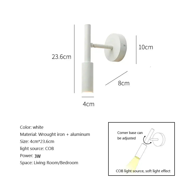 Modern matte black led wall lamp made of wrought iron and aluminum with adjustable base for flexible bedroom reading light