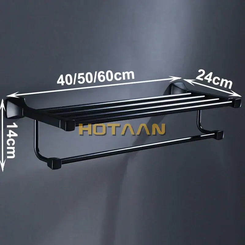 Modern matte black aluminum towel rack with two tiers and hook features sleek decorbites black aluminum design