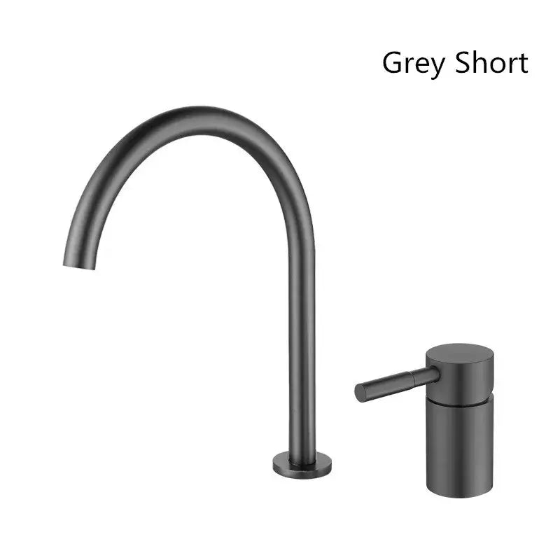 Modern matte grey short basin faucet with sleek curved spout and cylindrical handle for decorbites black basin faucet