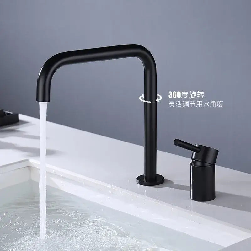 Modern matte black and brushed gold basin faucet with curved spout and cylindrical handle decorbites black basin faucet