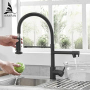 Modern matte black and brushed nickel spring kitchen faucet with flexible hose and sleek decorbites black spring design