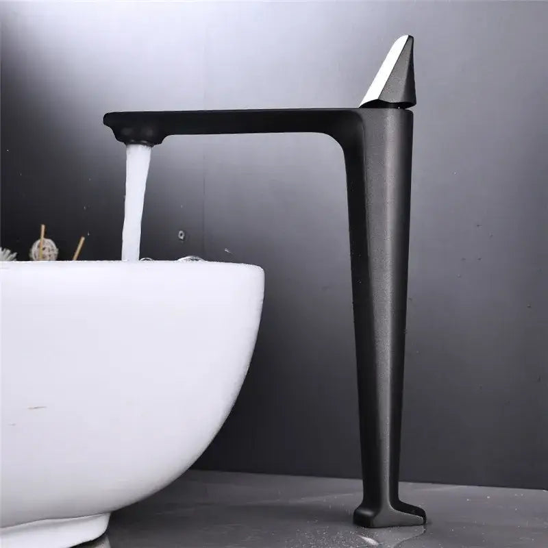 Modern matte black and white brass sink faucet with sleek angular design for black brass bathroom decorbites collection