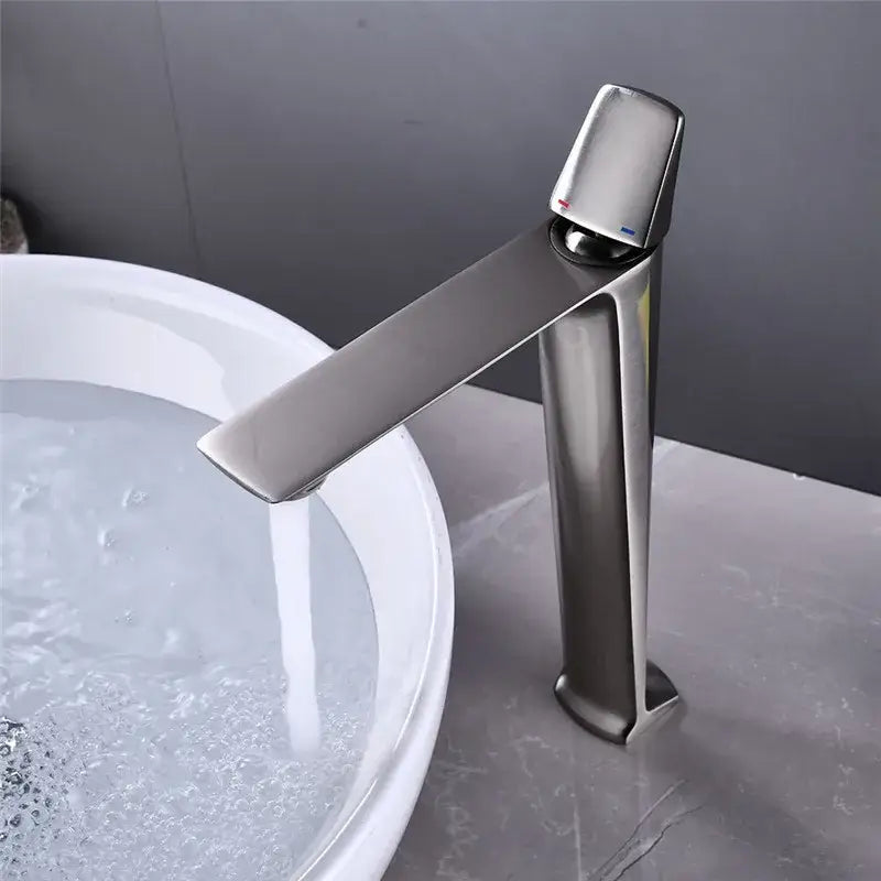 Modern brushed stainless steel waterfall sink faucet with sleek minimalist design for decorbites black brass bathroom