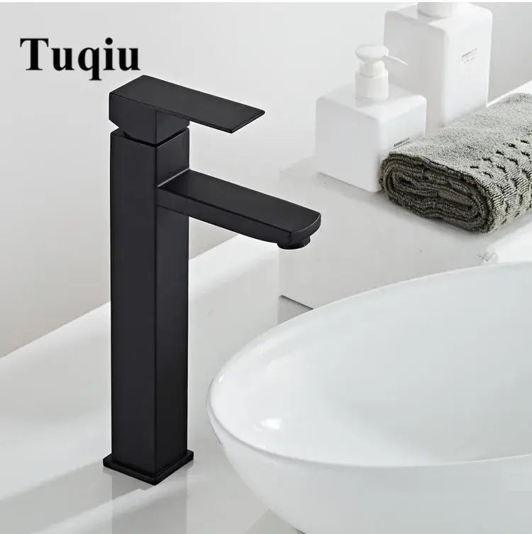 Modern matte black baking stainless basin faucet with sleek rectangular design for bathroom mixer decorbites black baking