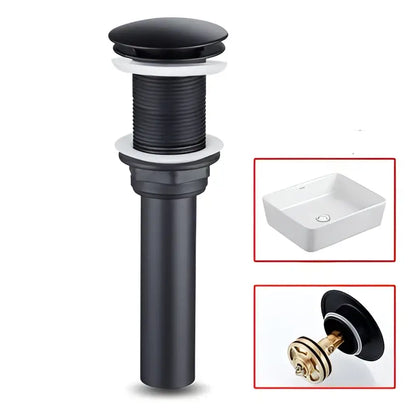 Black baking stainless basin faucet with modern matte black finish and ribbed cylindrical drain for bathroom use