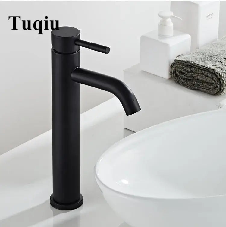 Modern matte black baking stainless basin faucet with sleek cylindrical body and minimalist decorbites black baking design