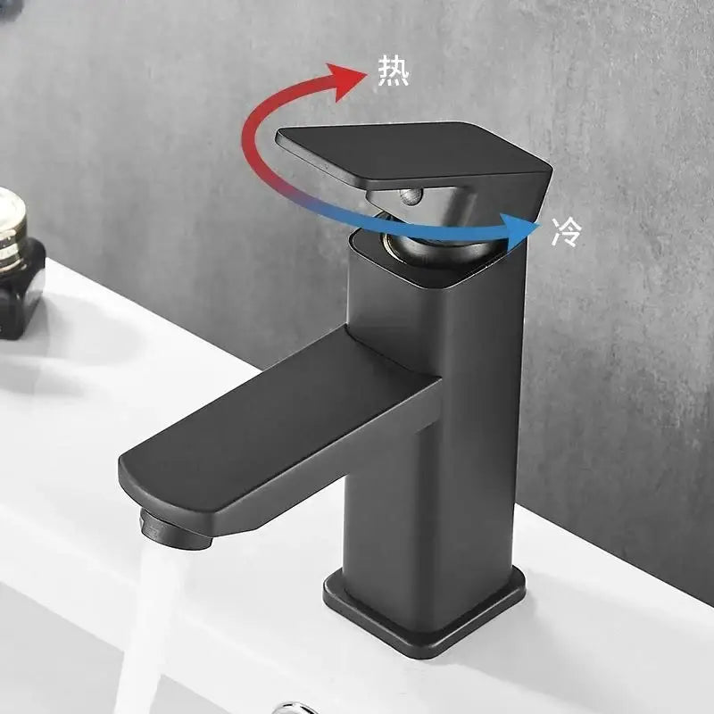 Modern matte black basin faucet with square handle and minimalist design for bathroom hot cold mixer decorbites black basin faucet