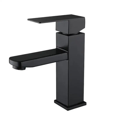 Modern matte black basin faucet with geometric blocky design in decorbites black basin faucet for bathroom mixer