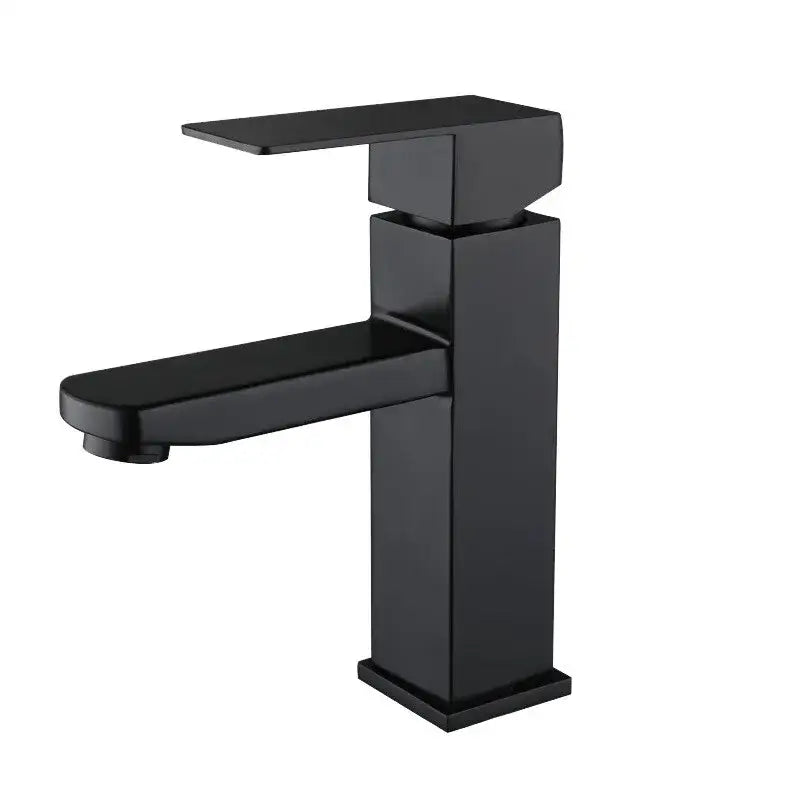 Modern matte black basin faucet with geometric blocky design in decorbites black basin faucet for bathroom mixer