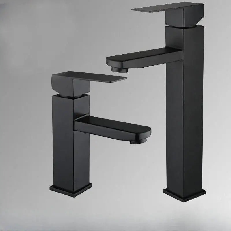 Modern matte black basin faucet with angular geometric design in black basin faucet decorbites collection
