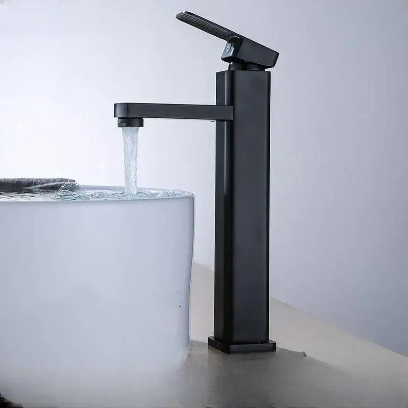 Modern matte black basin faucet with a sleek rectangular design and textured handle decorbites black basin faucet
