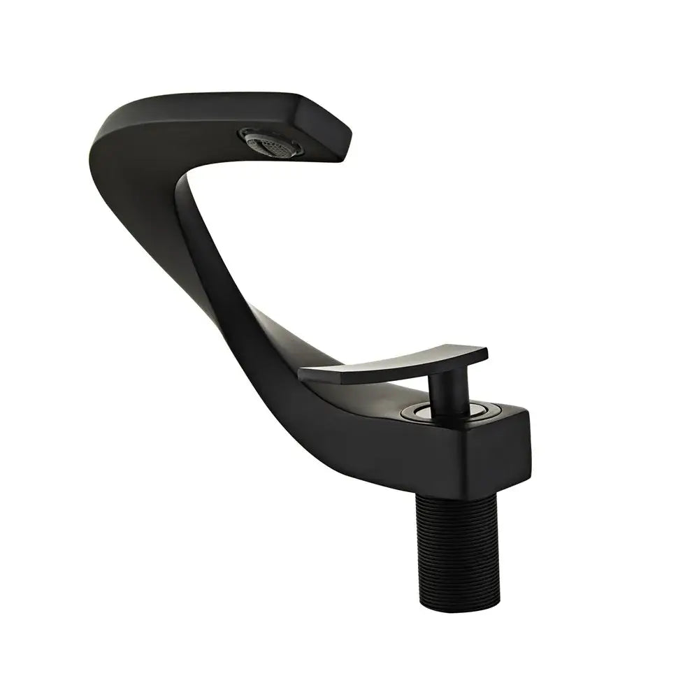 Modern matte black basin faucet with sleek curved design and square base decorbites black basin faucet for bathrooms